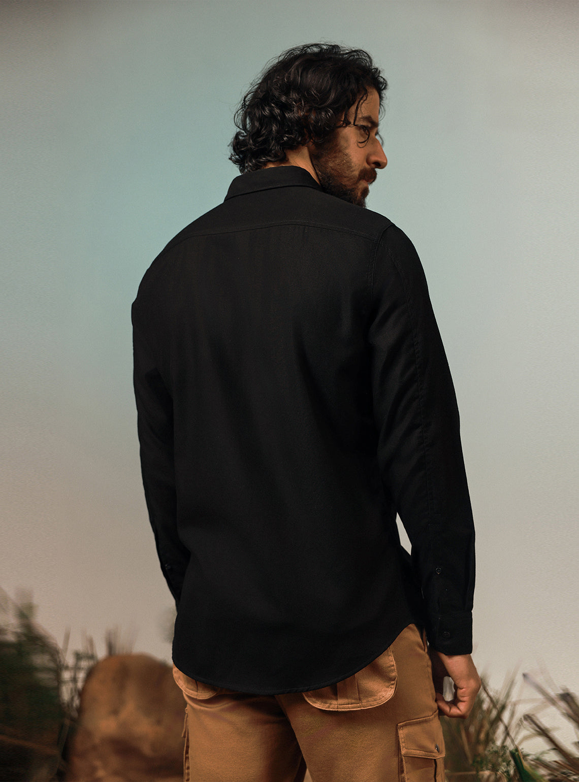 Galactic Black Cotton Twill Shirt