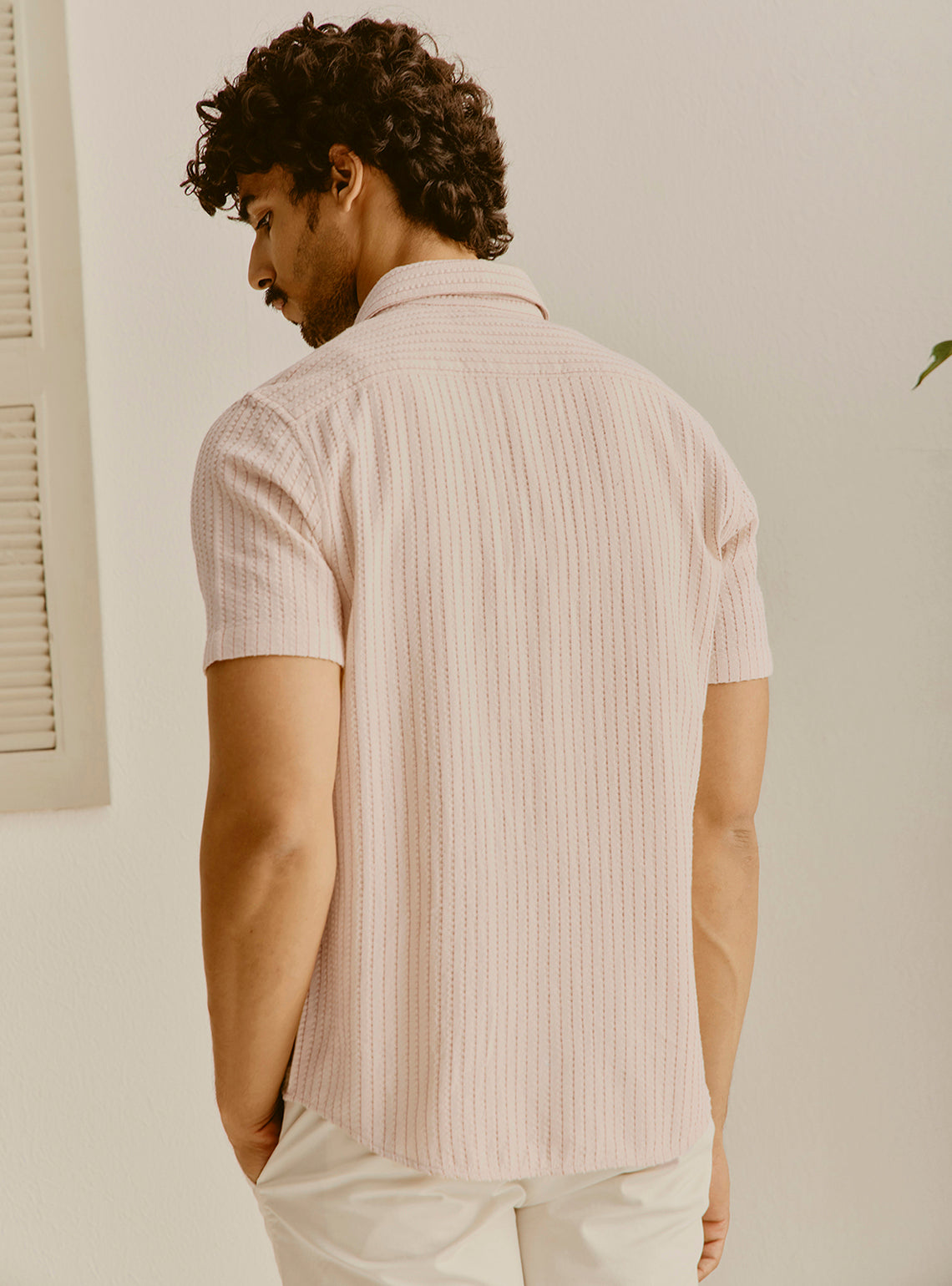 Corfu Beige Cotton Stripe Shirt