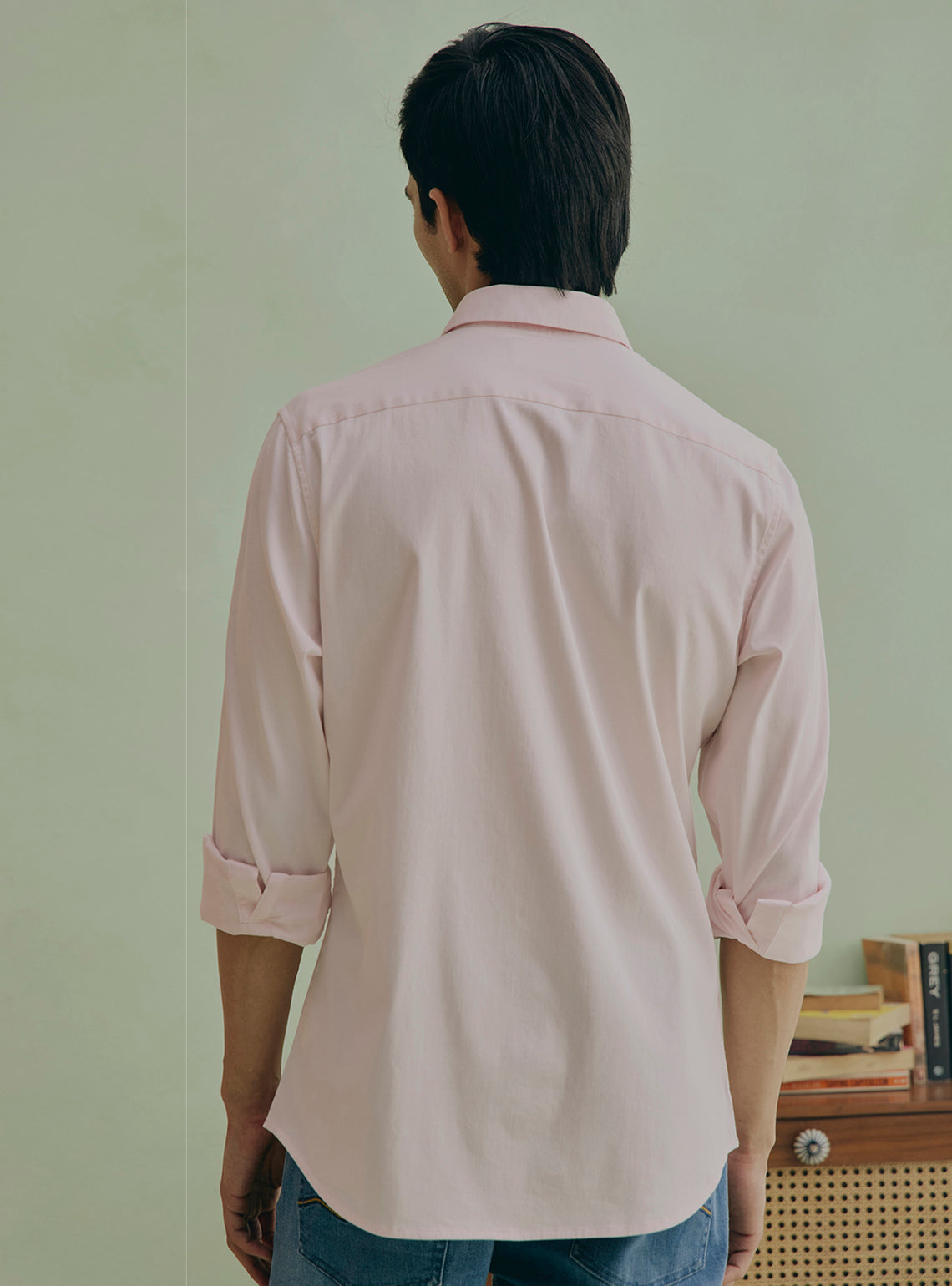 Rosewater Pink Cotton Stretch Satin Shirt