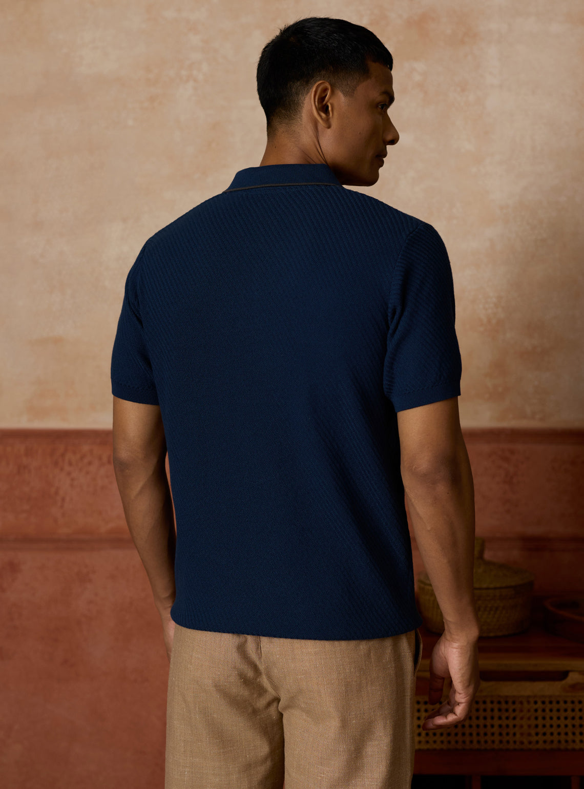 Twilight Navy Cotton Textured Polo