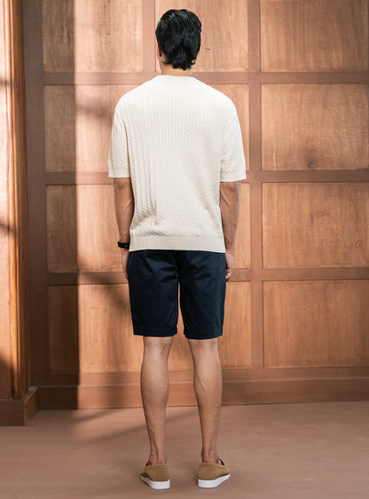 Swiss White Cotton Cable Knit Crew