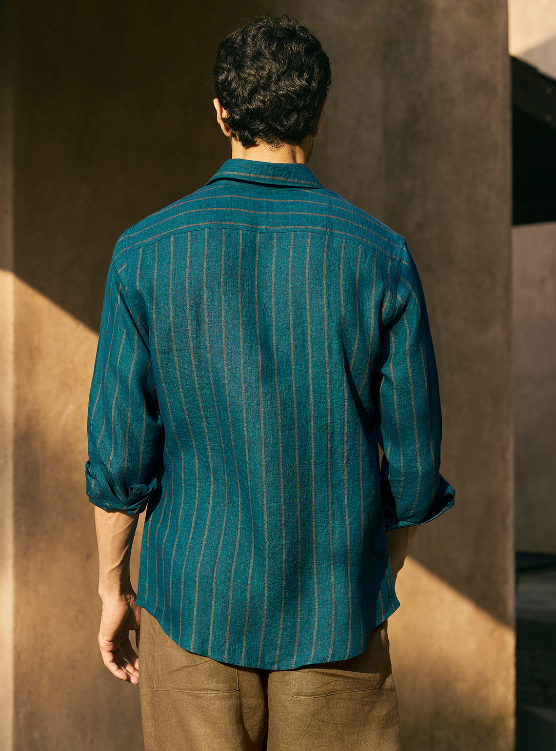 Breeze Teal European Linen Stripe Shirt