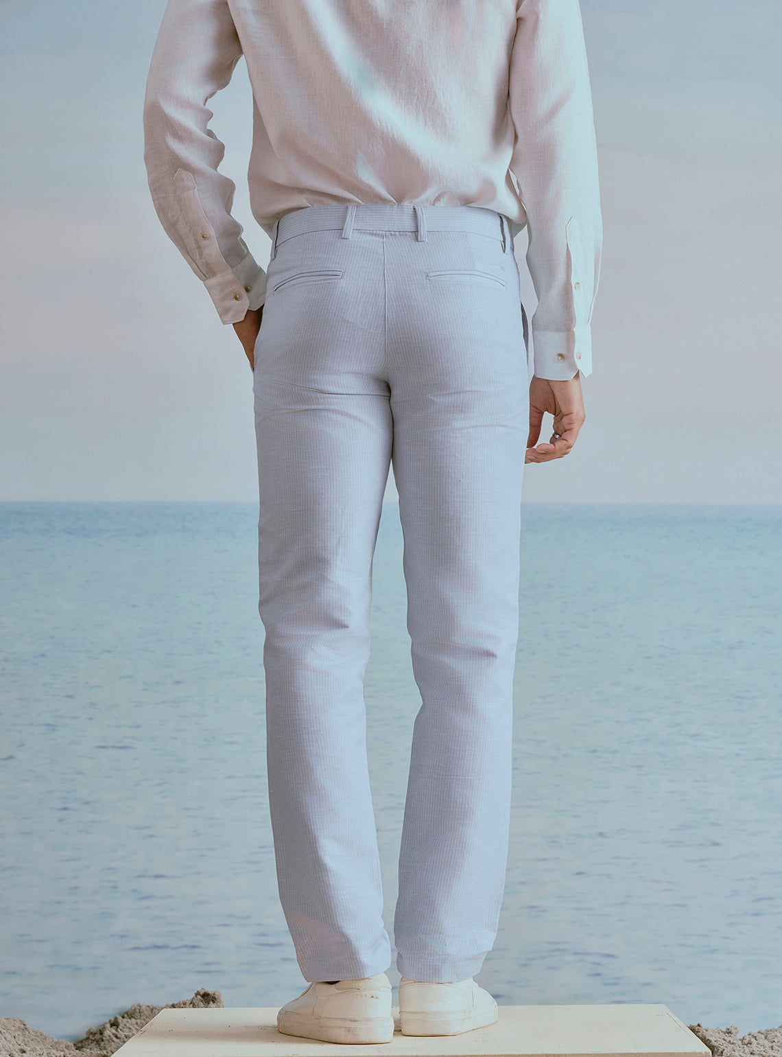 Current Blue Linen Stripe Trousers