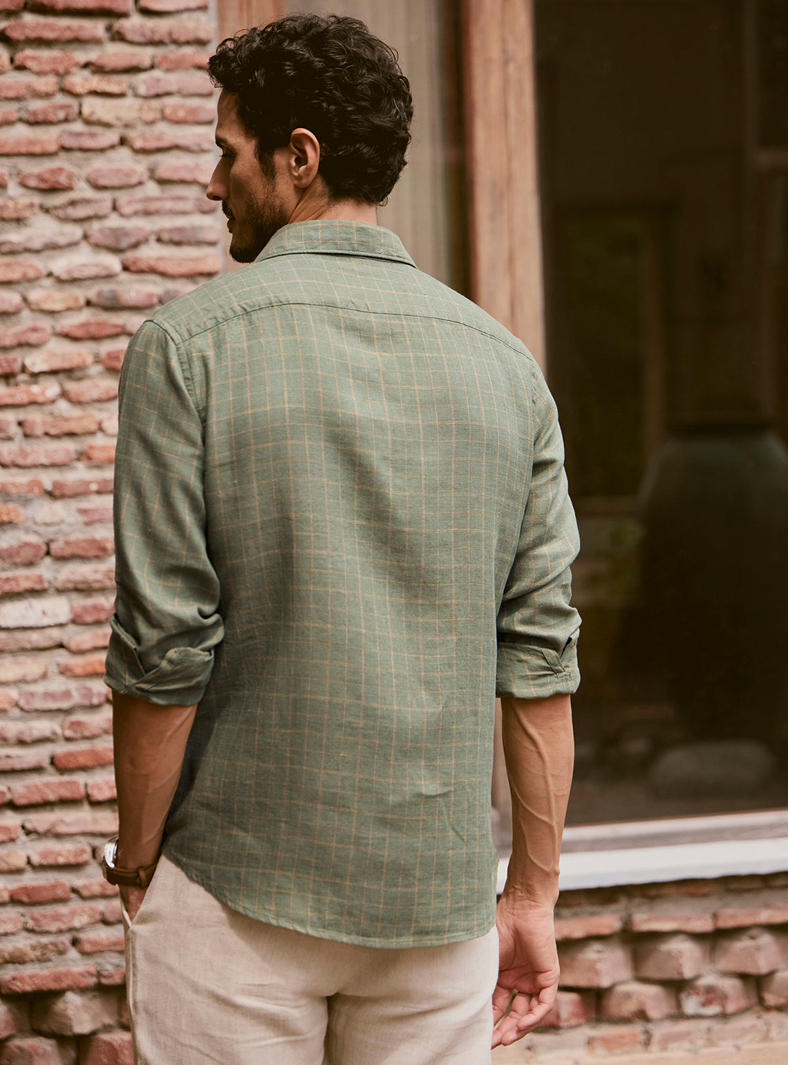 Gold Emerald Linen Check Shirt
