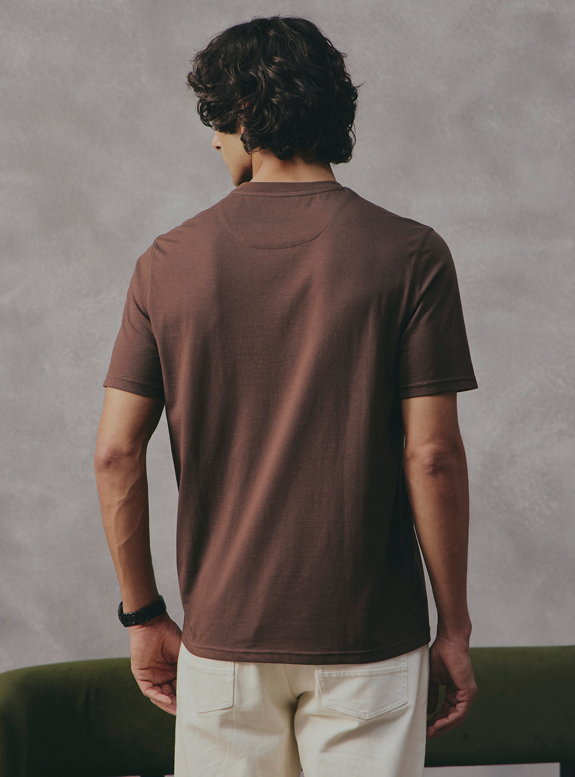 Walnut Brown Cotton Blend Crewneck