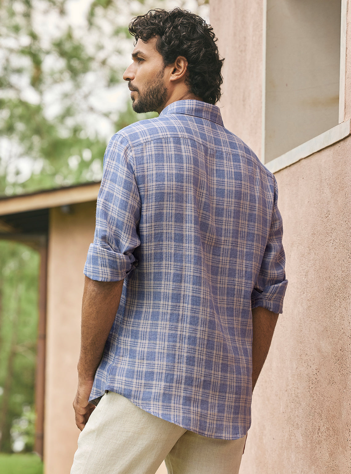 Mist Grey Check Linen Shirt