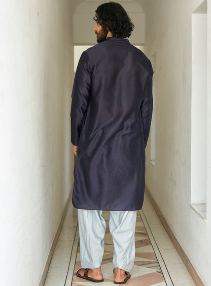 Neel Navy Cotton Silk Kurta