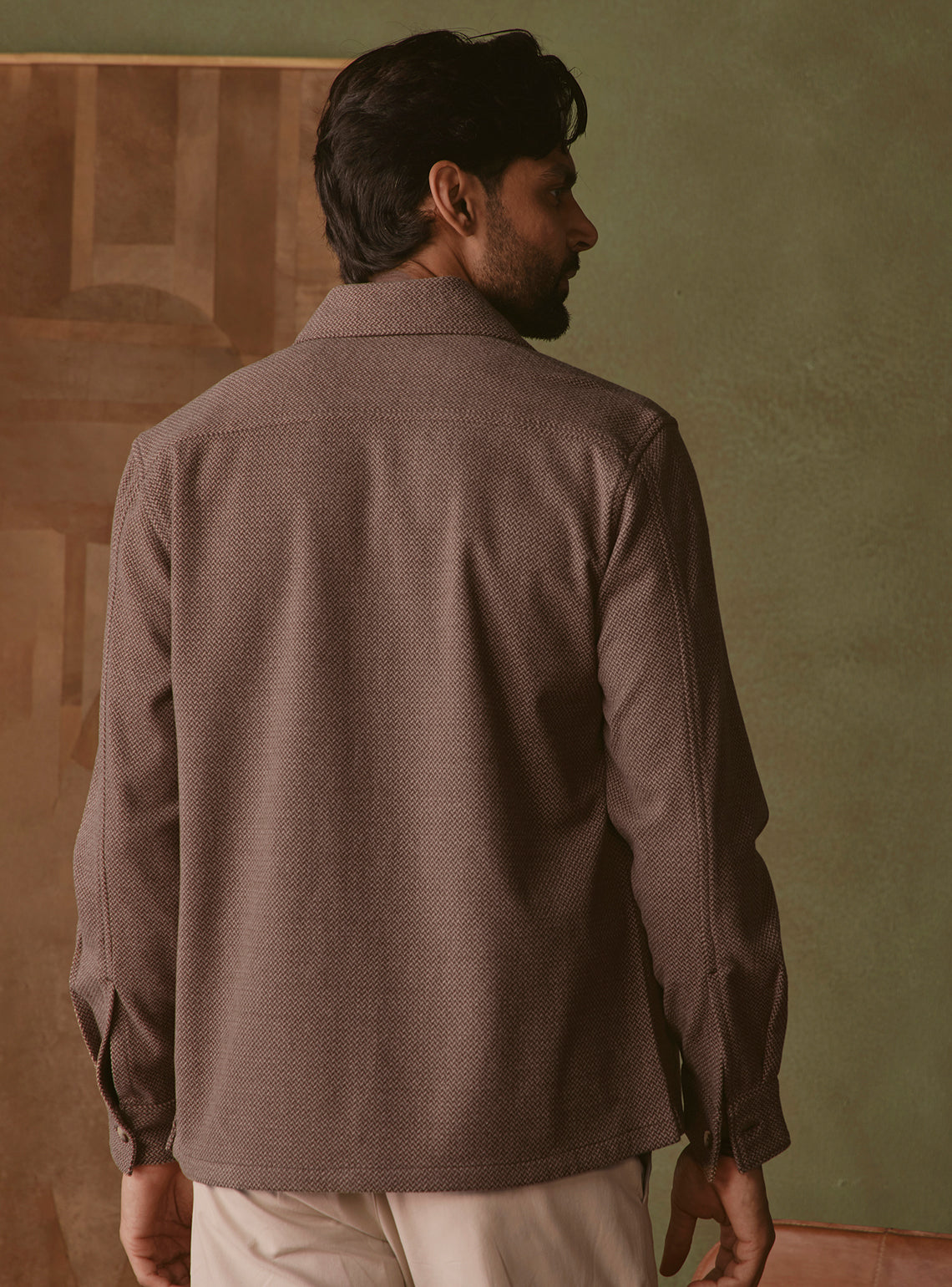 Burnt Brown Poly Stretch Overshirt