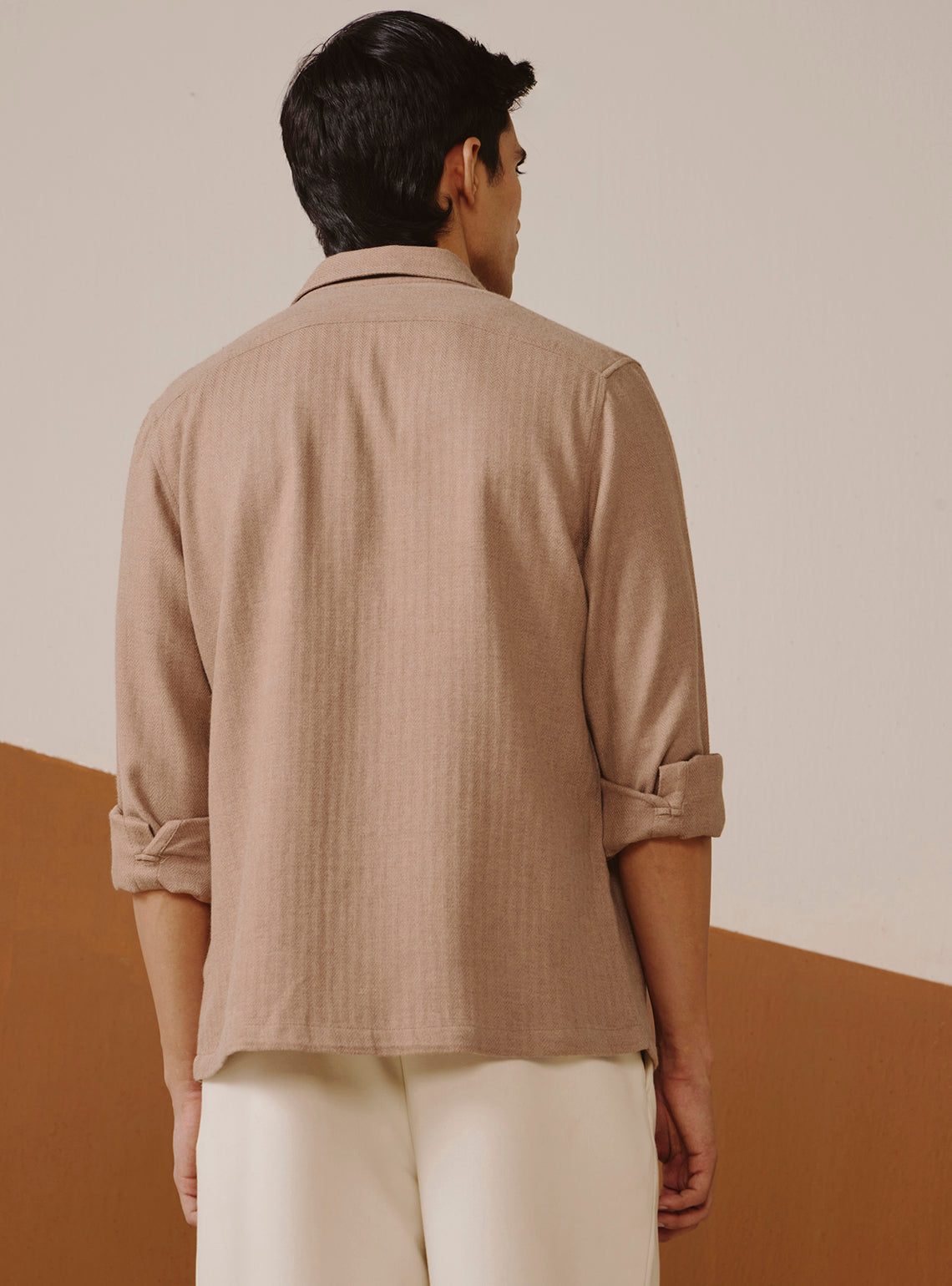 Khahi Taupe Cotton Melange Overshirt