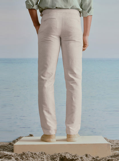 Dune Beige Linen Herringbone Trousers