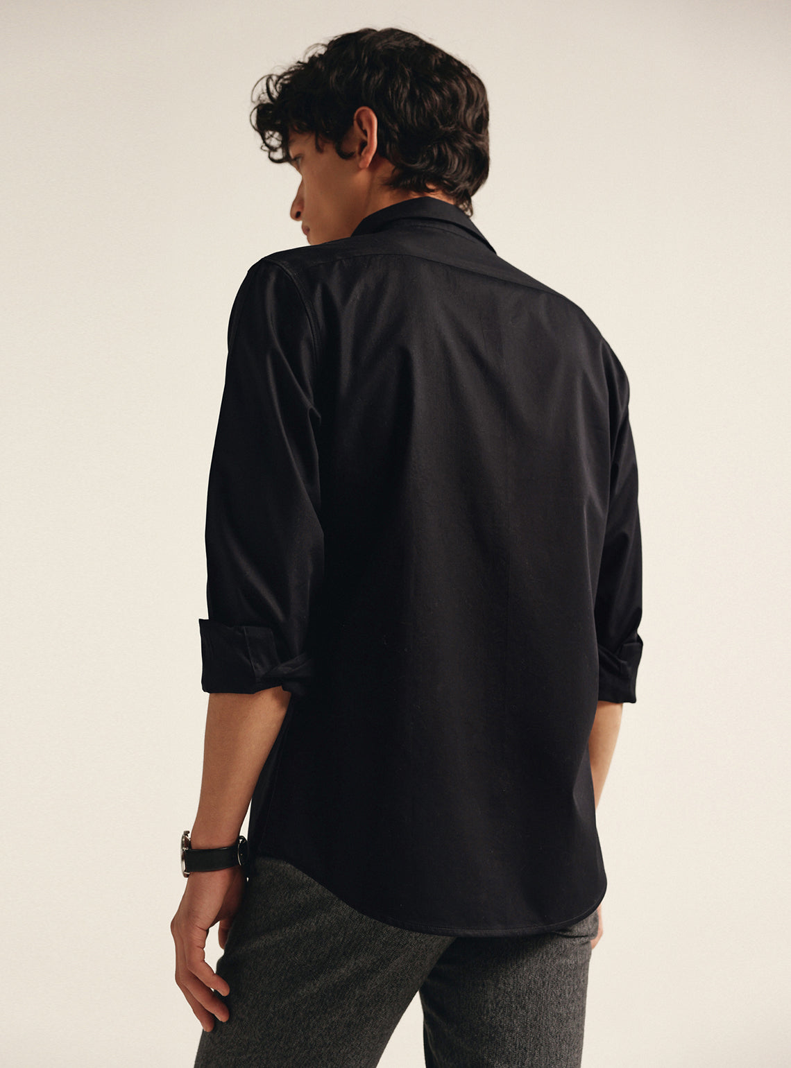 Jet Black Cotton Twill Shirt