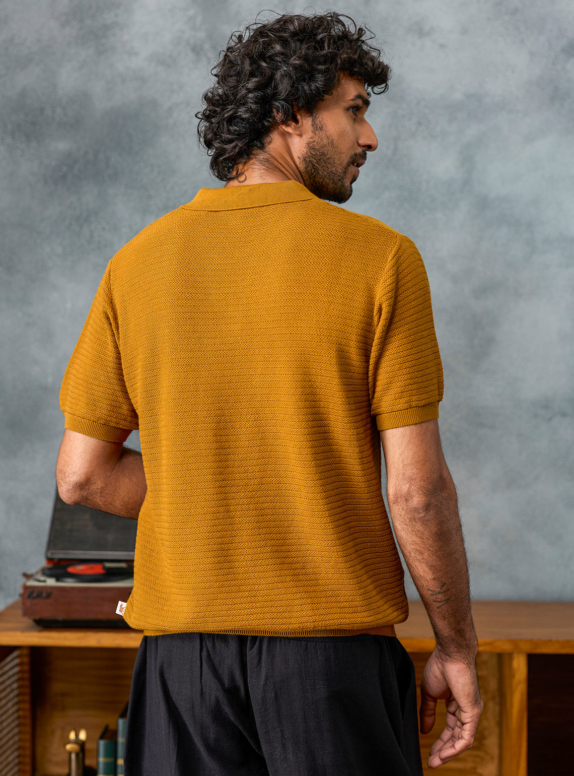 Checkmate Mustard Textured Cotton Polo