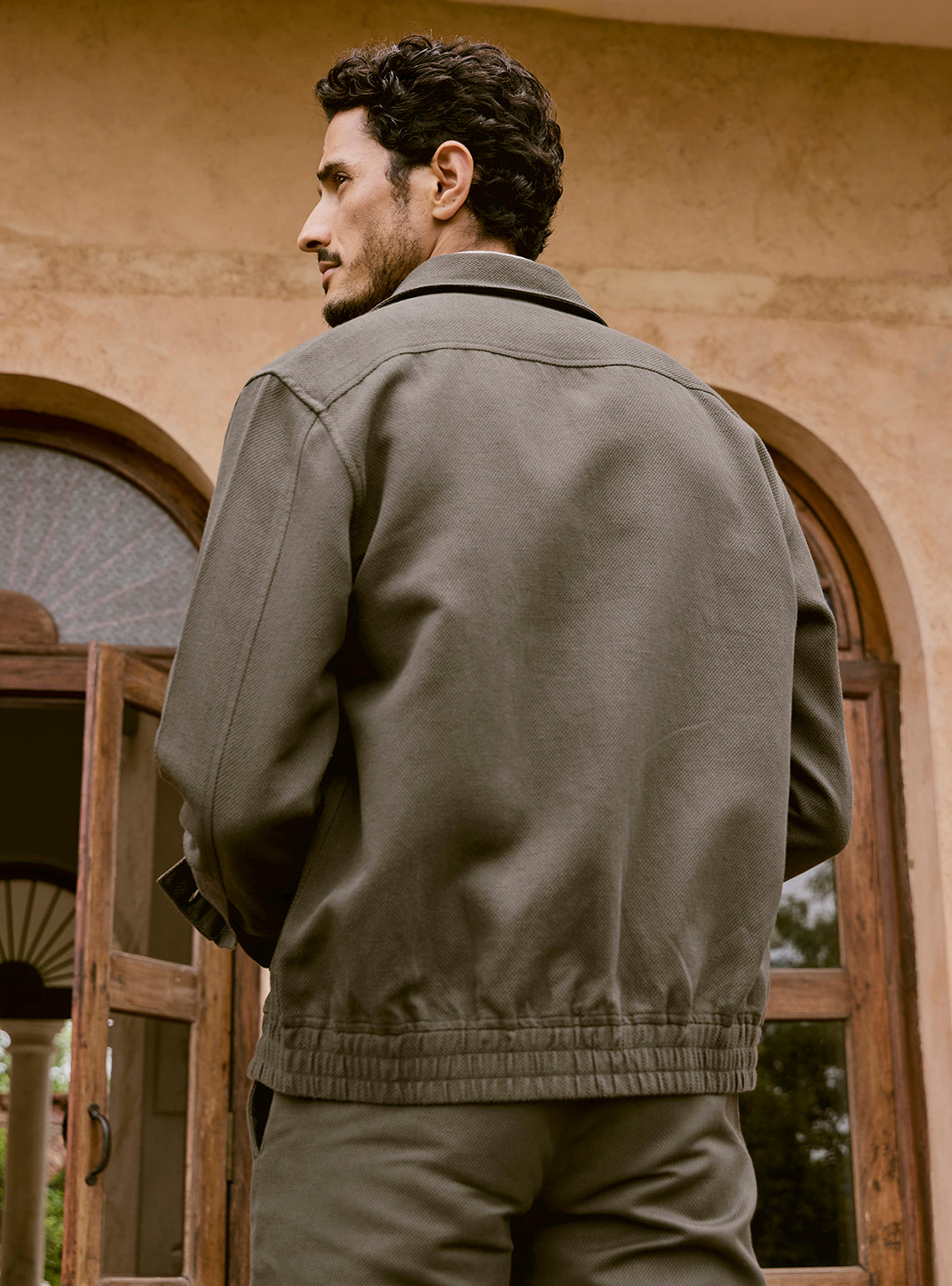 Bronze Olive Cotton Linen Dobby Bomber