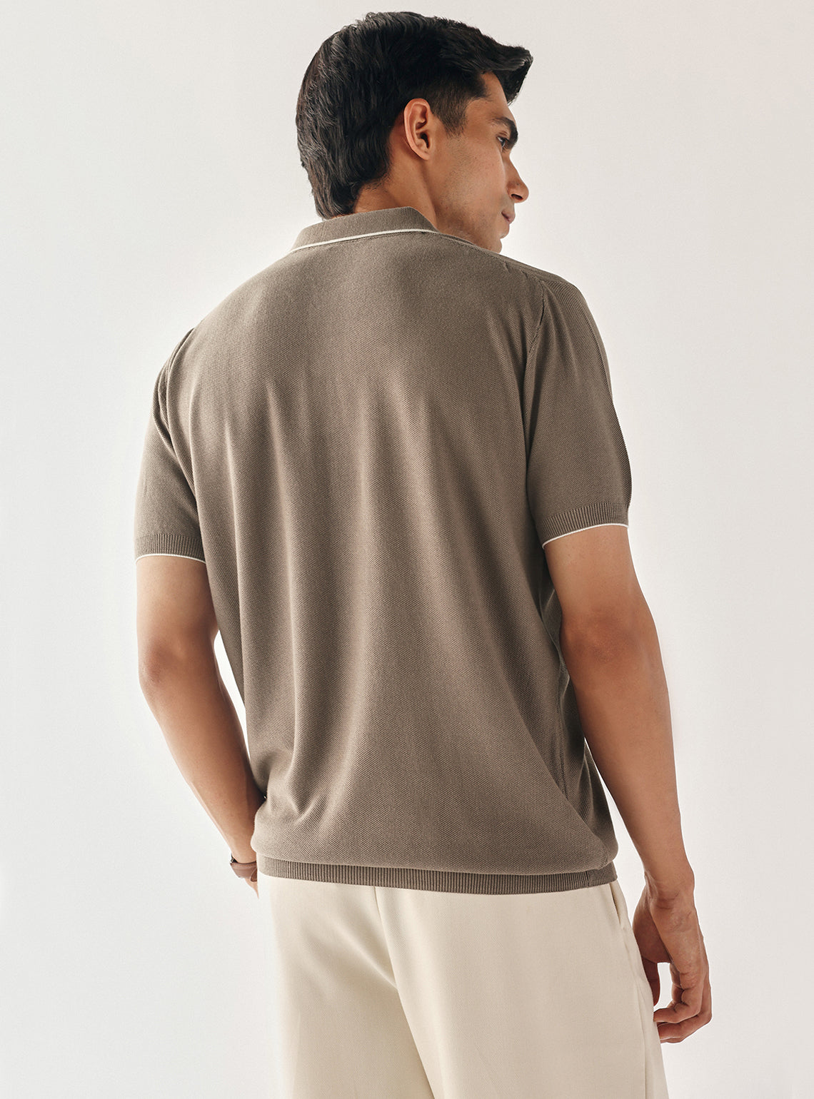 Sandstone Taupe Cotton Bamboo Polo