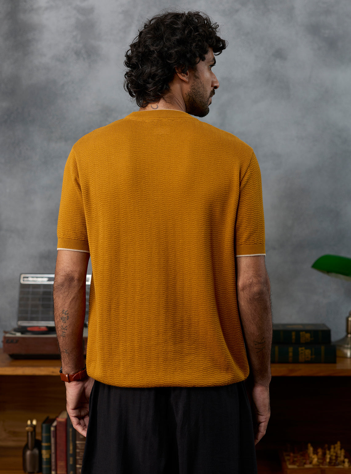 Gridlock Mustard Ripstop Cotton Crewneck