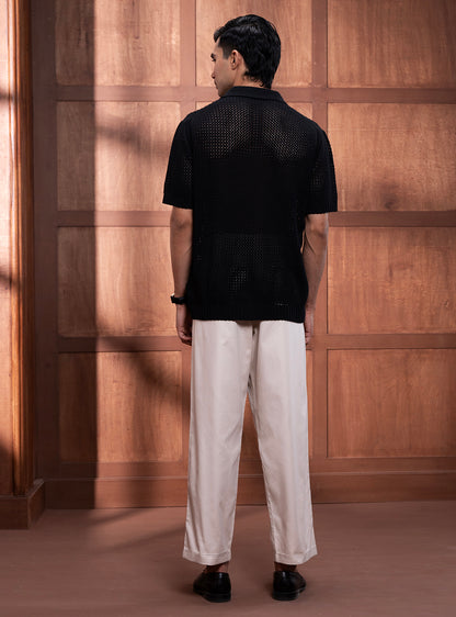 Bunker Black Cotton Blend Knit Shirt