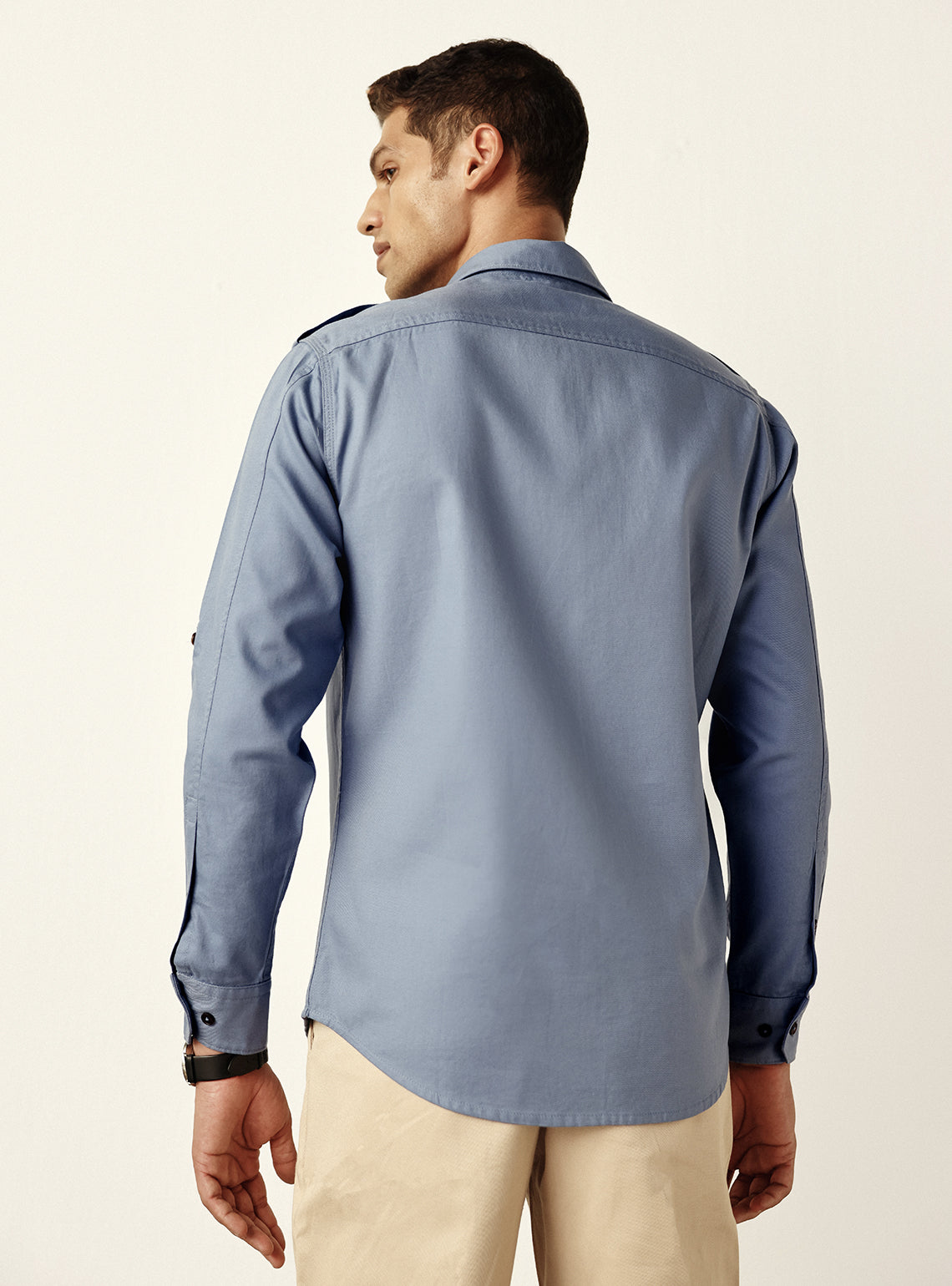 Deep Blue Cotton Twill Utility Shirt