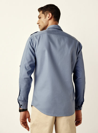 Deep Blue Cotton Twill Utility Shirt