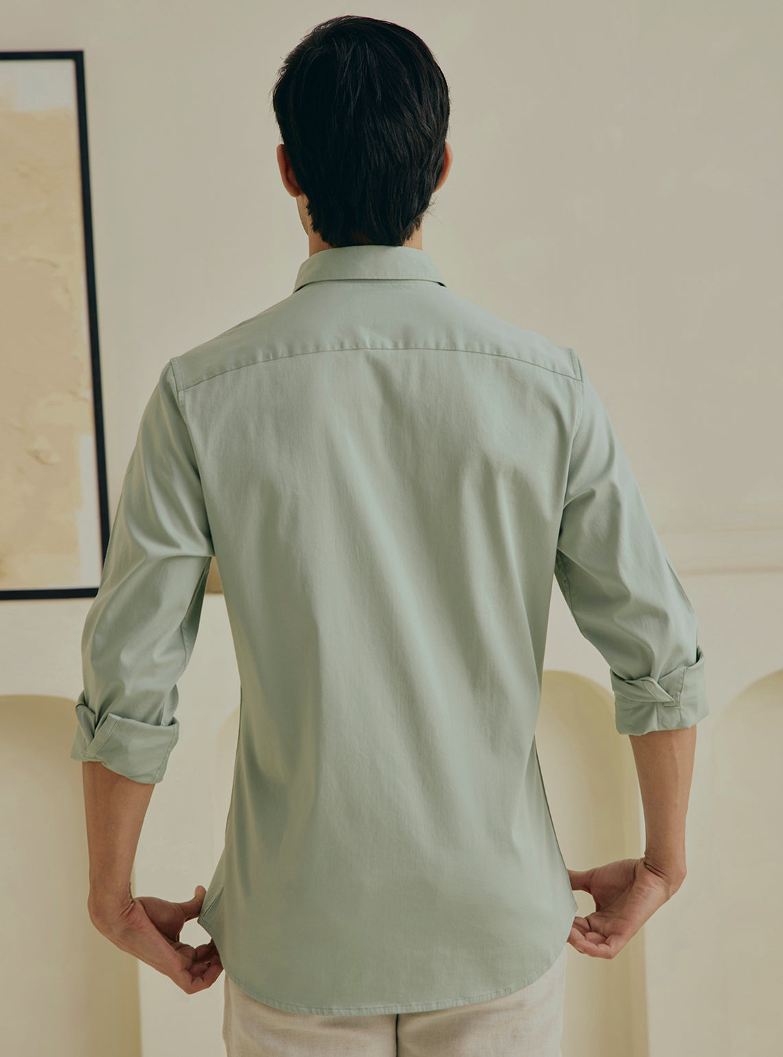 Pistachio Green Cotton Stretch Satin Shirt