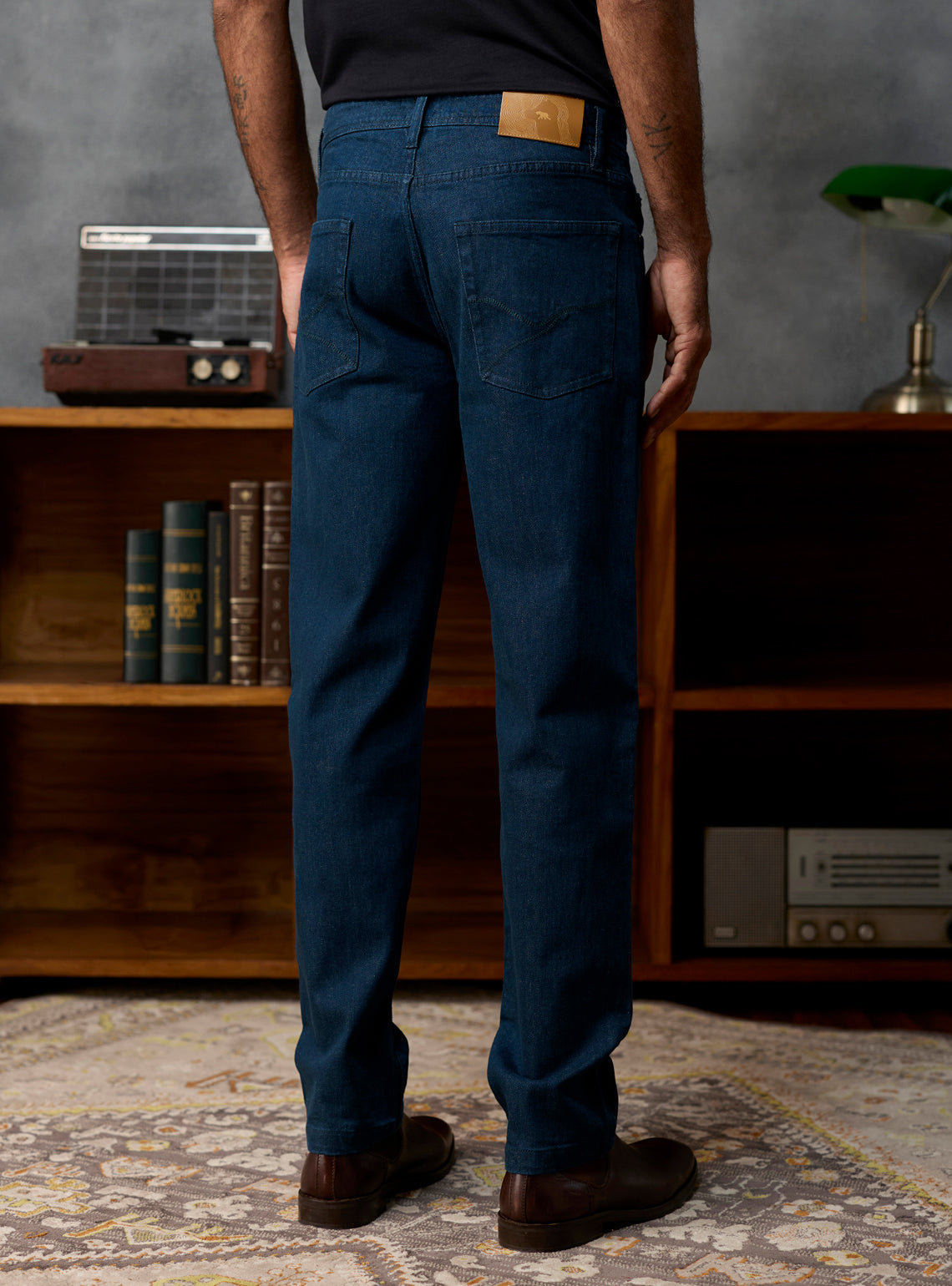 Rich Navy Cotton Blend Denim Jeans