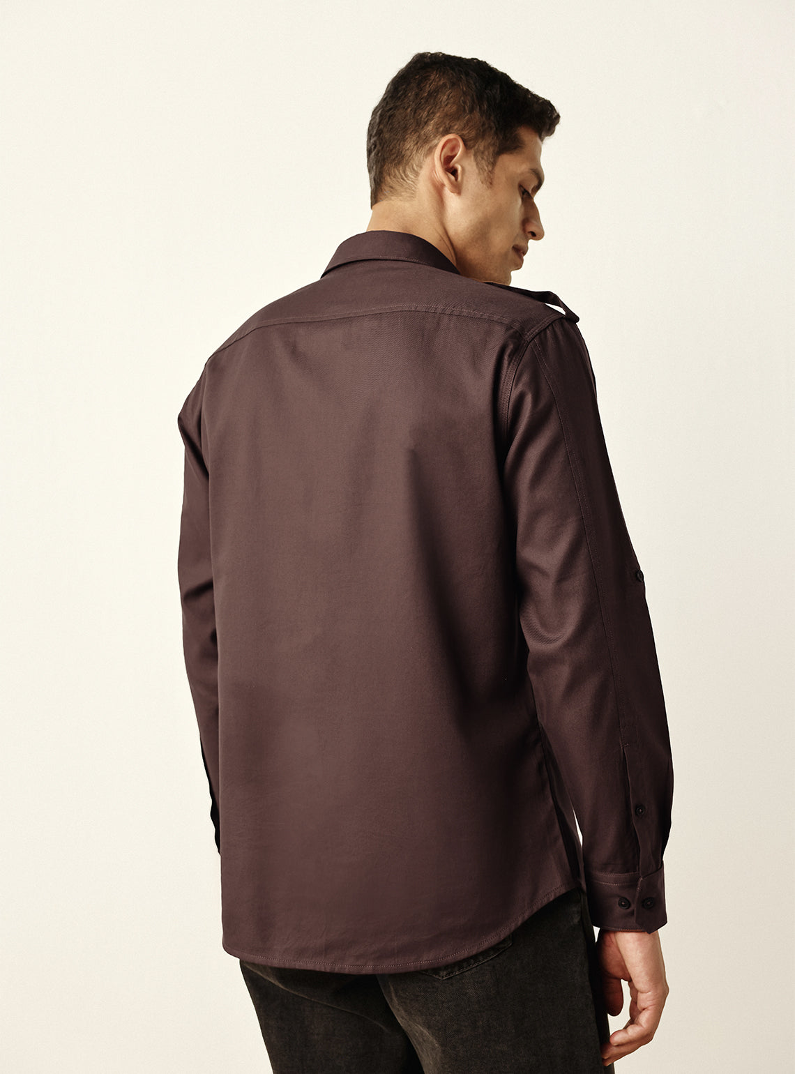 Earth Brown Cotton Twill Utility Shirt