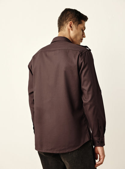 Earth Brown Cotton Twill Utility Shirt