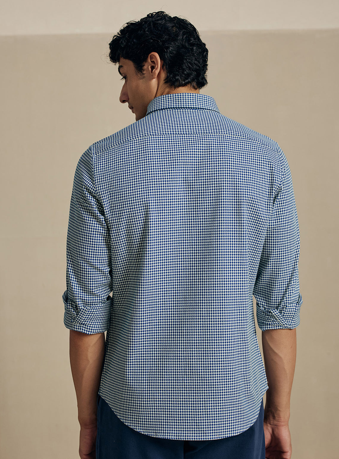 Deep Blue Houndstooth Dobby Cotton Shirt