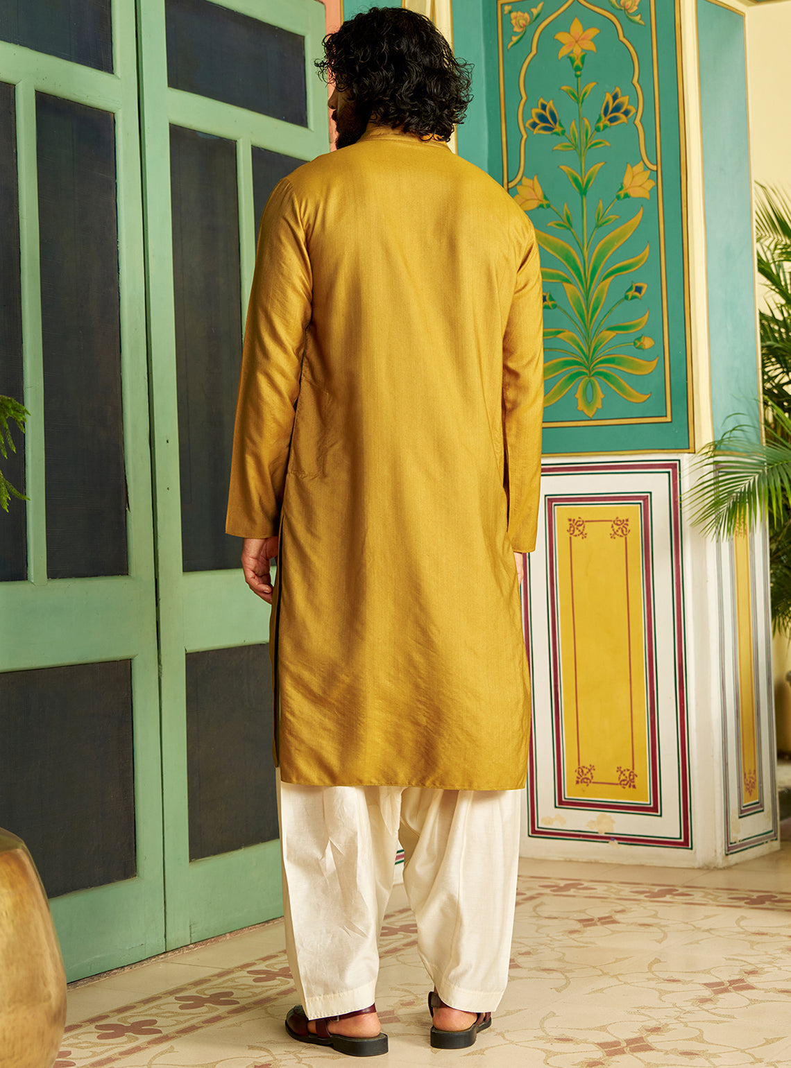 Manjal Yellow Viscose Silk Kurta