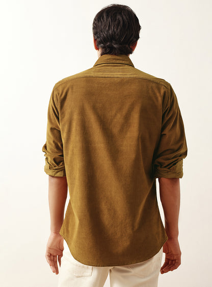 Amber Brown Cotton Tencel Corduroy Shirt