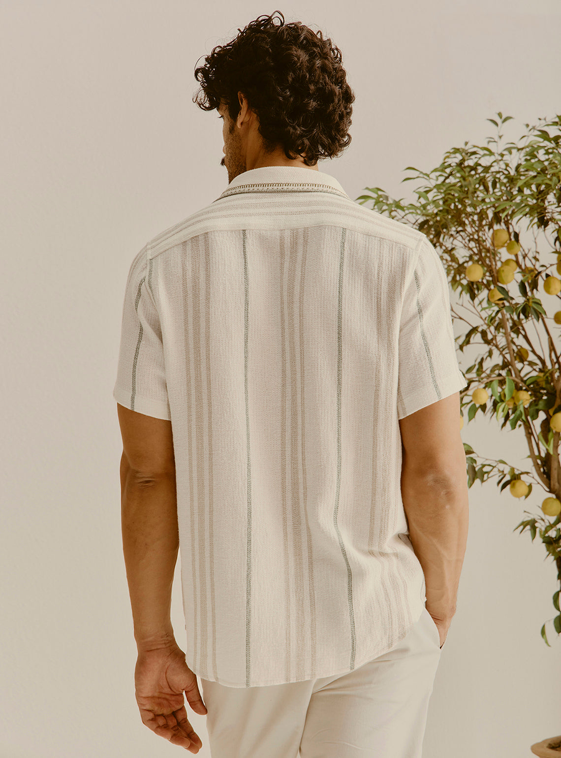 Paphos Beige Cotton Stripe Shirt