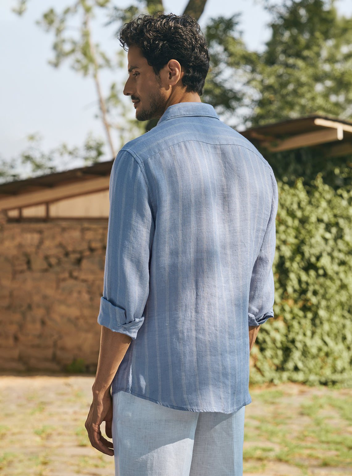 Monolith Grey European Linen Stripe Shirt