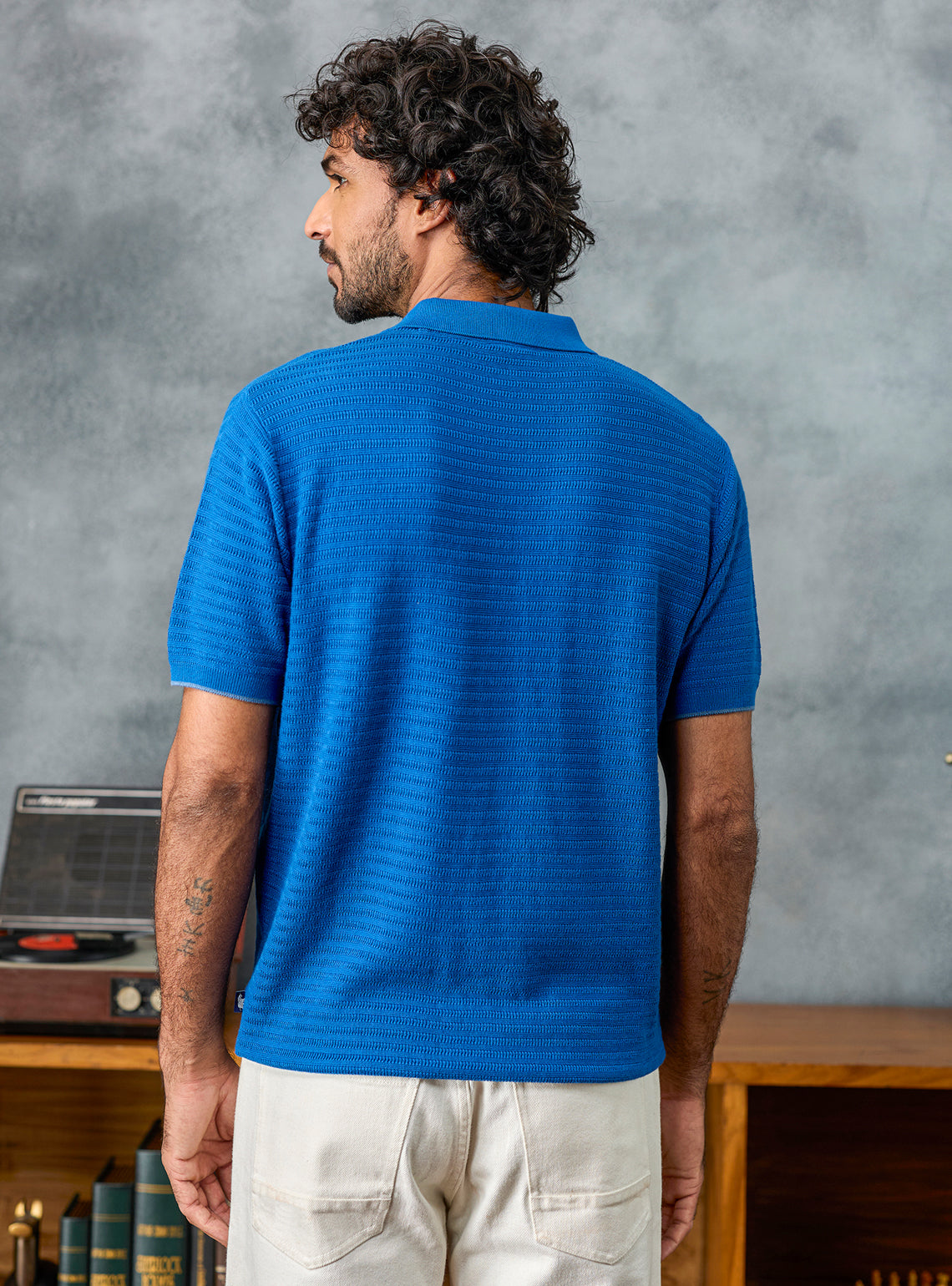 Ace Blue Textured Cotton Polo