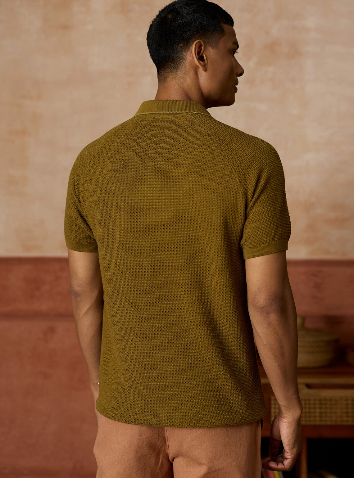 Woodland Olive Cotton Blend Pointelle Polo