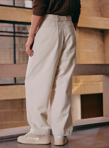 Martini Off-White Cotton Pleated Trousers