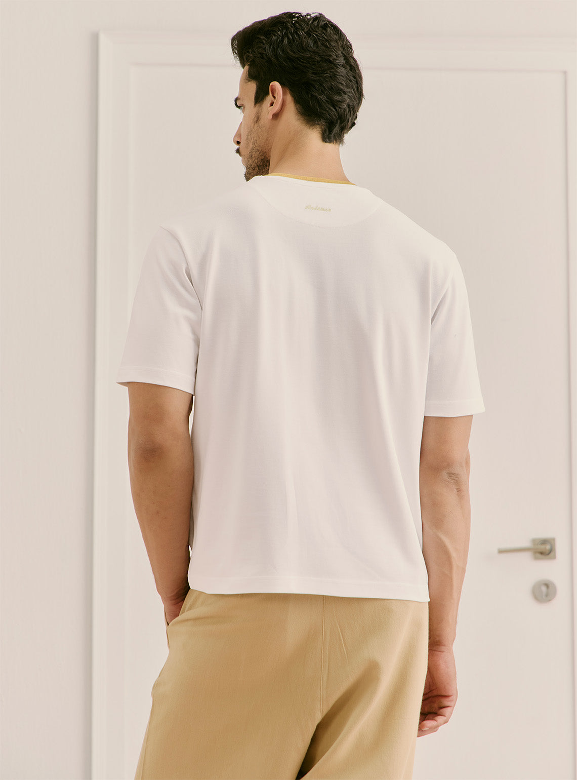 Pristine White Cotton Stretch Crewneck