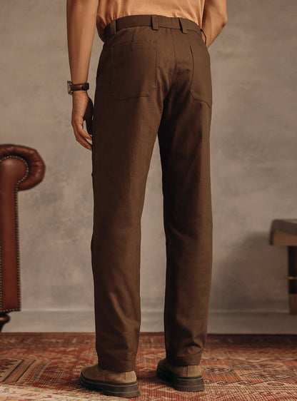 Eclipse Brown Cotton Herringbone Trousers