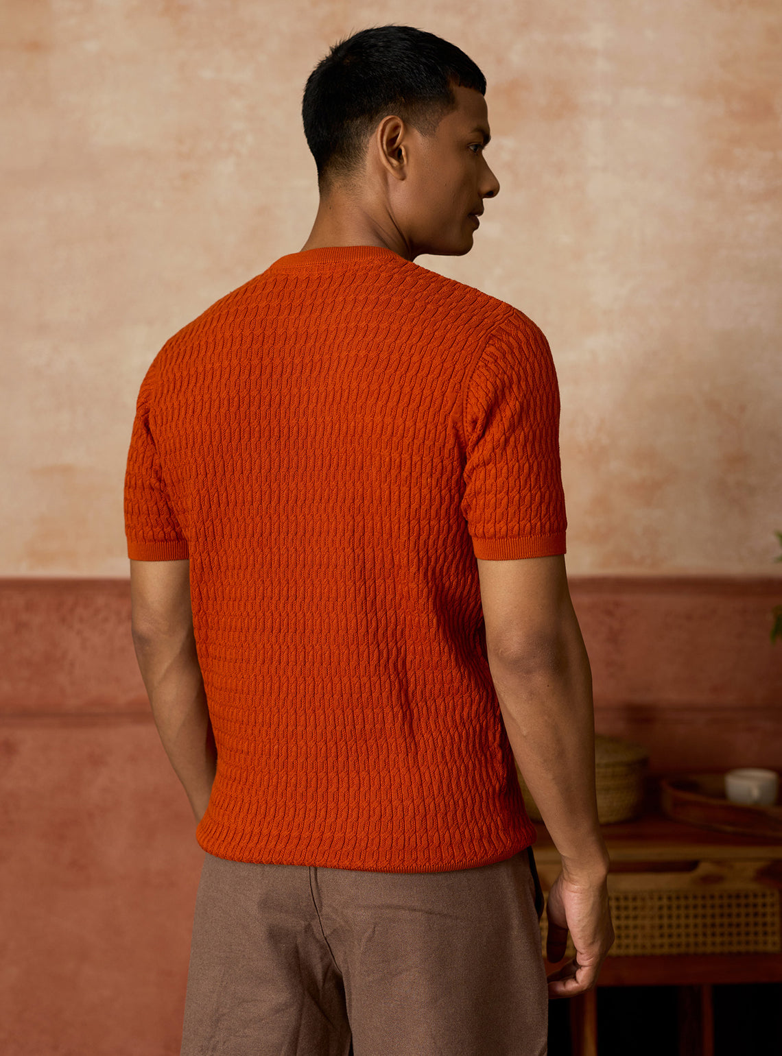 Terracotta Rust Cotton Cable Crewneck
