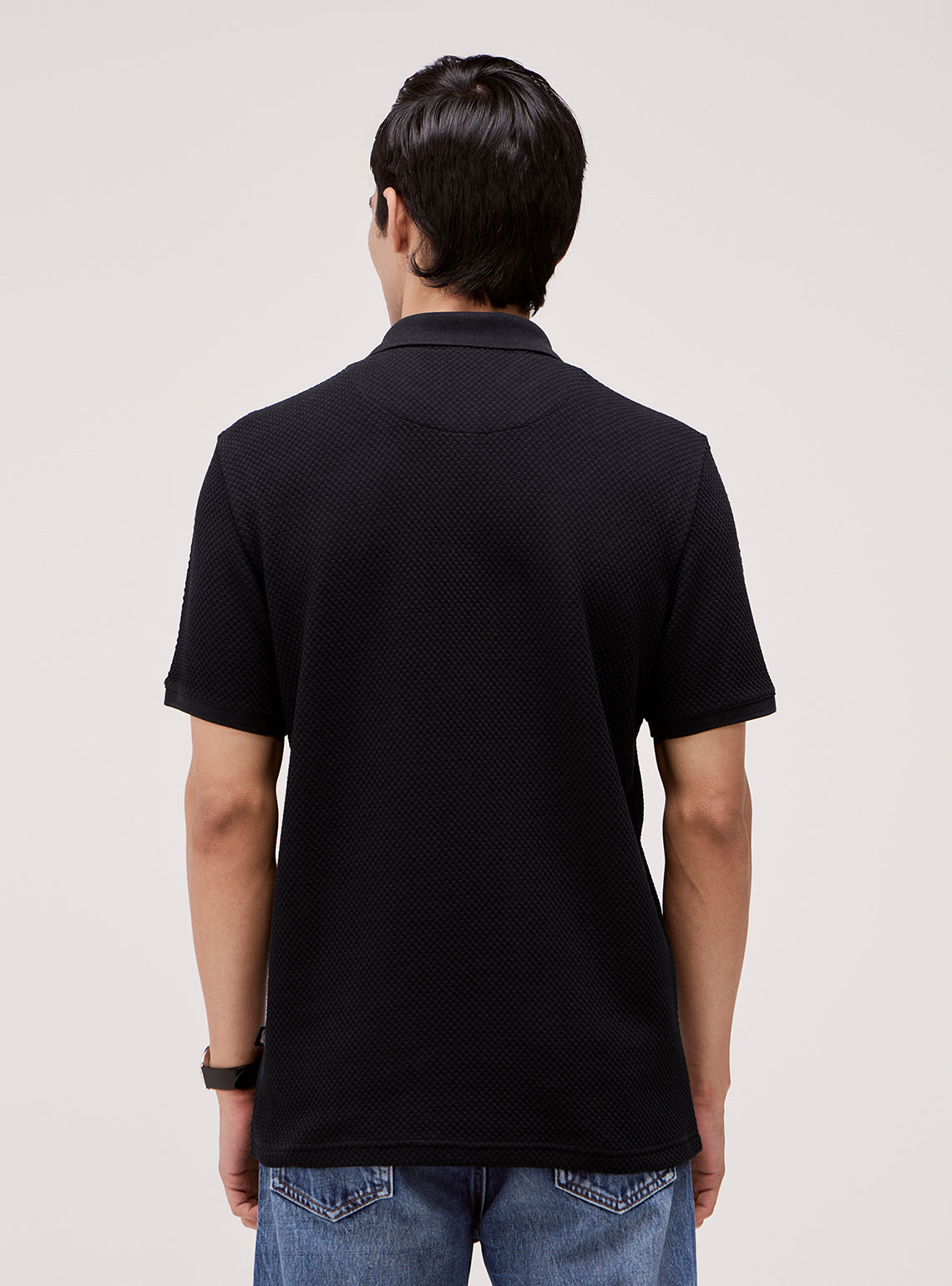 Pure Black Waffle Polo