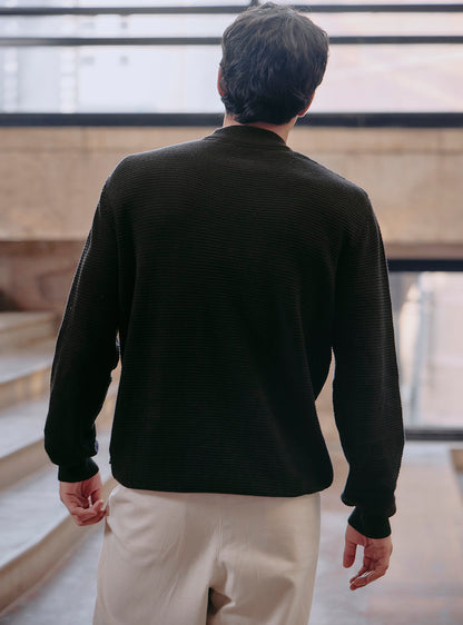 Onyx Black Cotton Wool Pullover