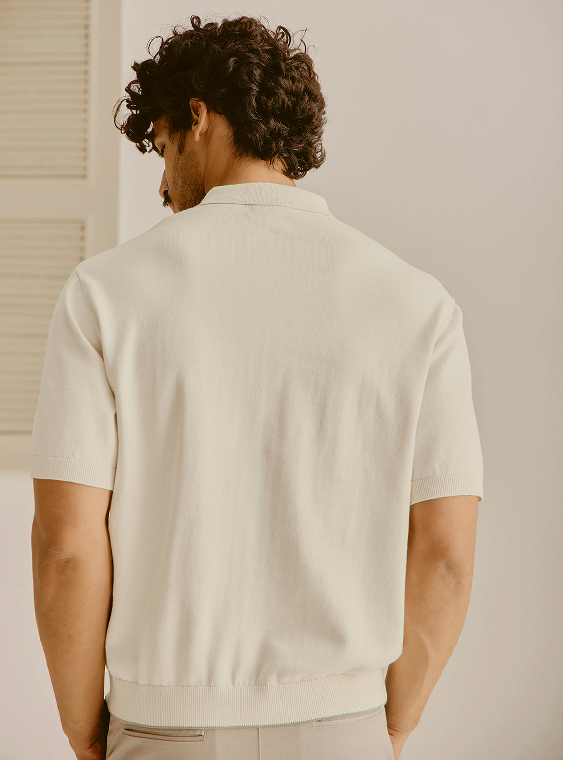 Crete Off-White Cotton Knit Polo