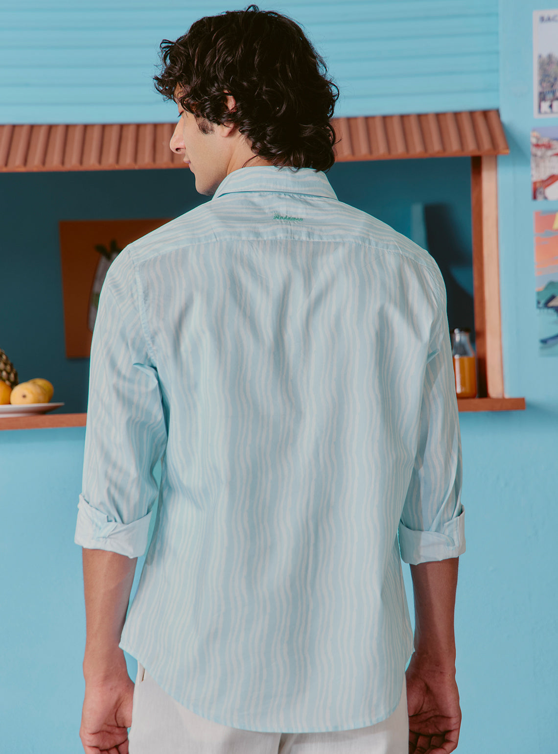 Lagoon Blue Cotton Tencel Print Shirt