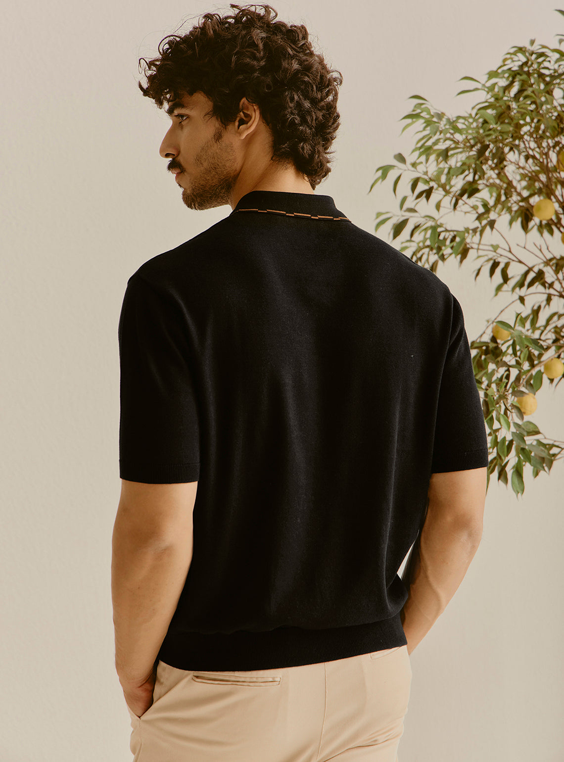 Kas Black Cotton Knit Polo