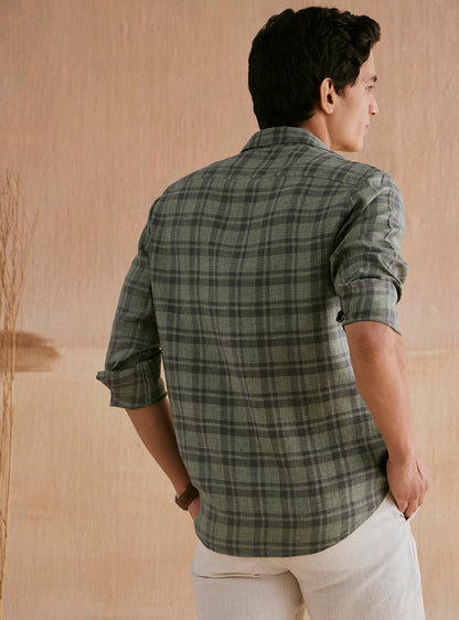 Merlin Grey Check Linen Shirt