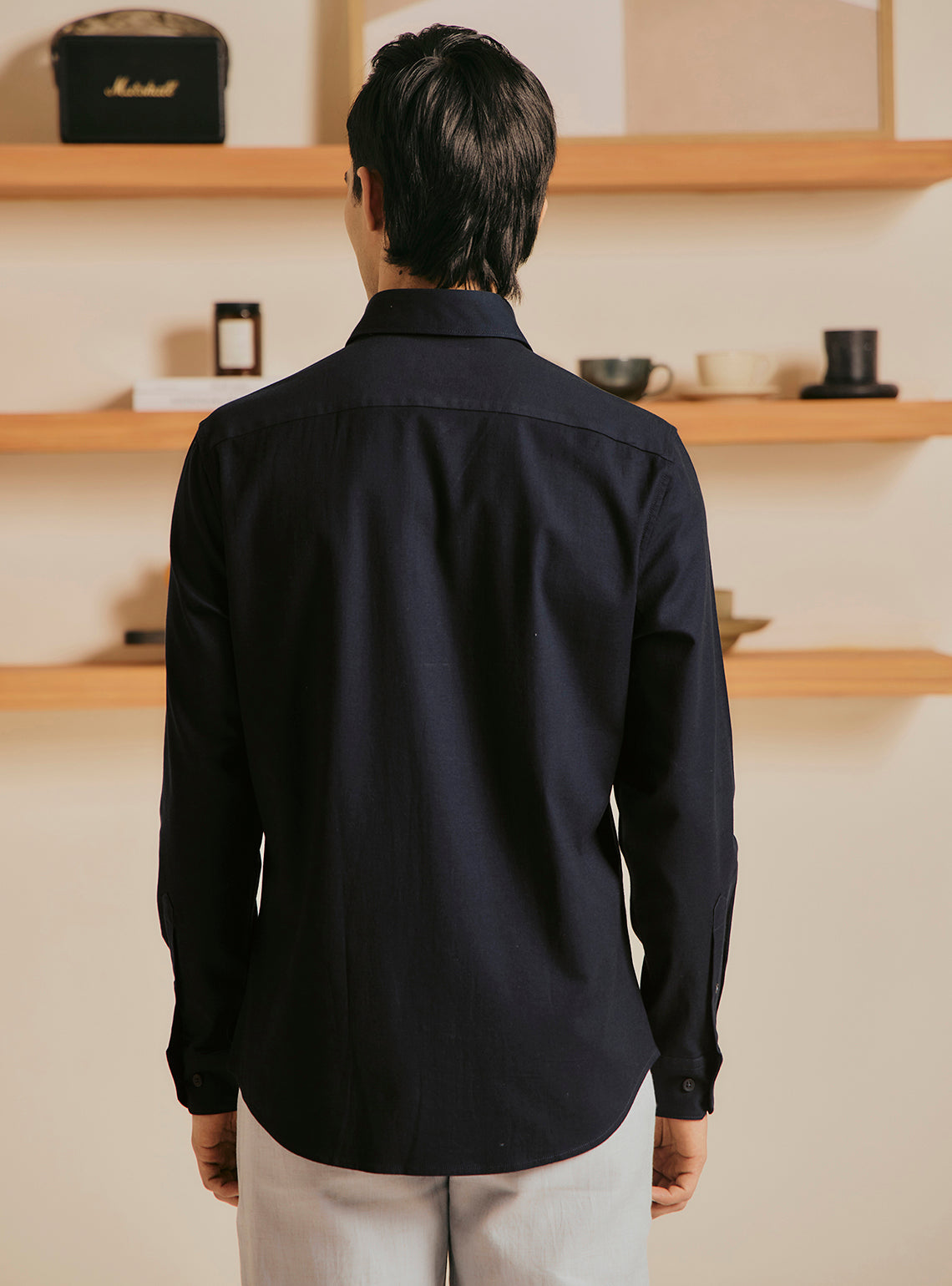 Midnight Navy Cotton Stretch Dobby Shirt