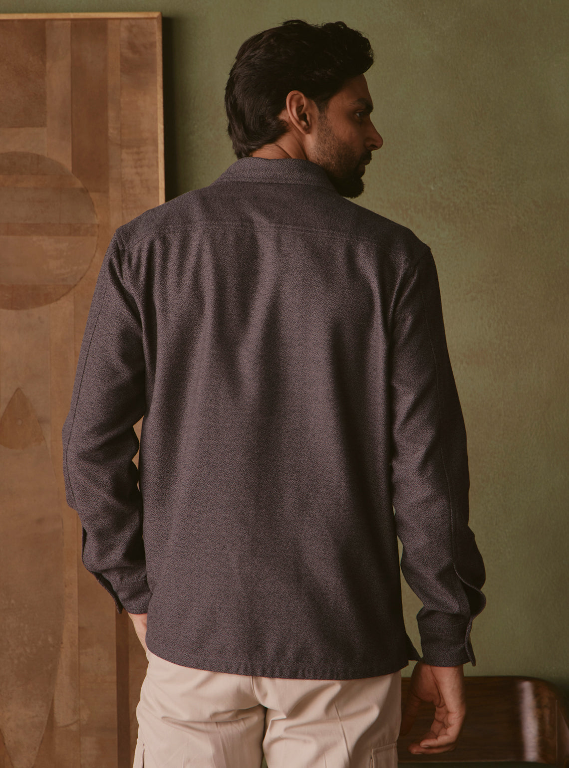 Canyon Brown Cotton Blend Dobby Overshirt