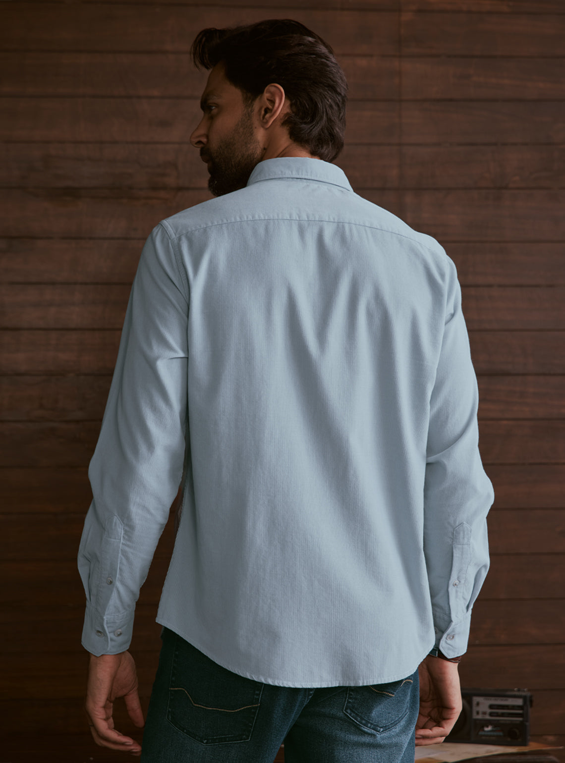 Glacier Blue Cotton Tencel Corduroy Shirt