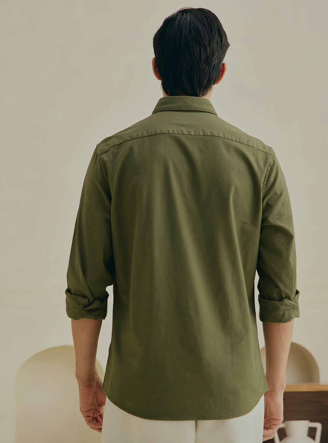 Arugula Olive Cotton Stretch Oxford Shirt