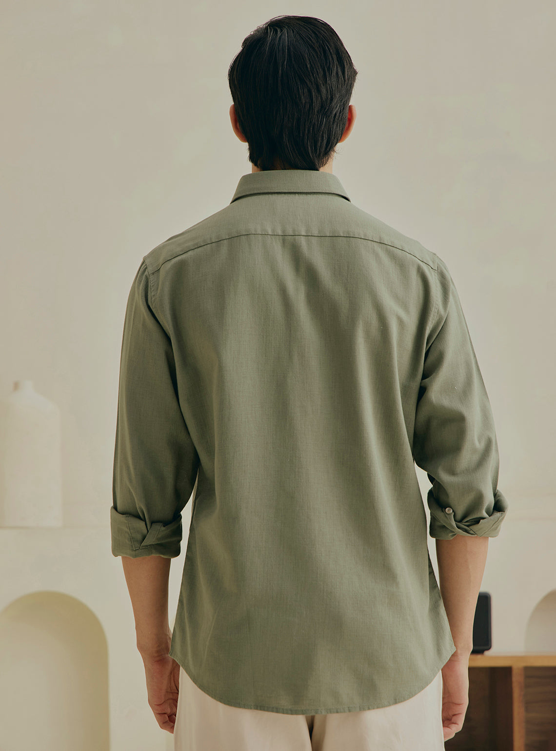 Spinach Green Cotton Slub Shirt