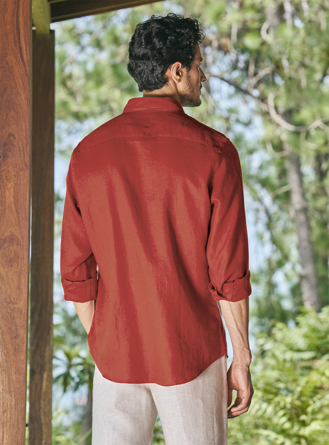 Garnet Red European Linen Shirt
