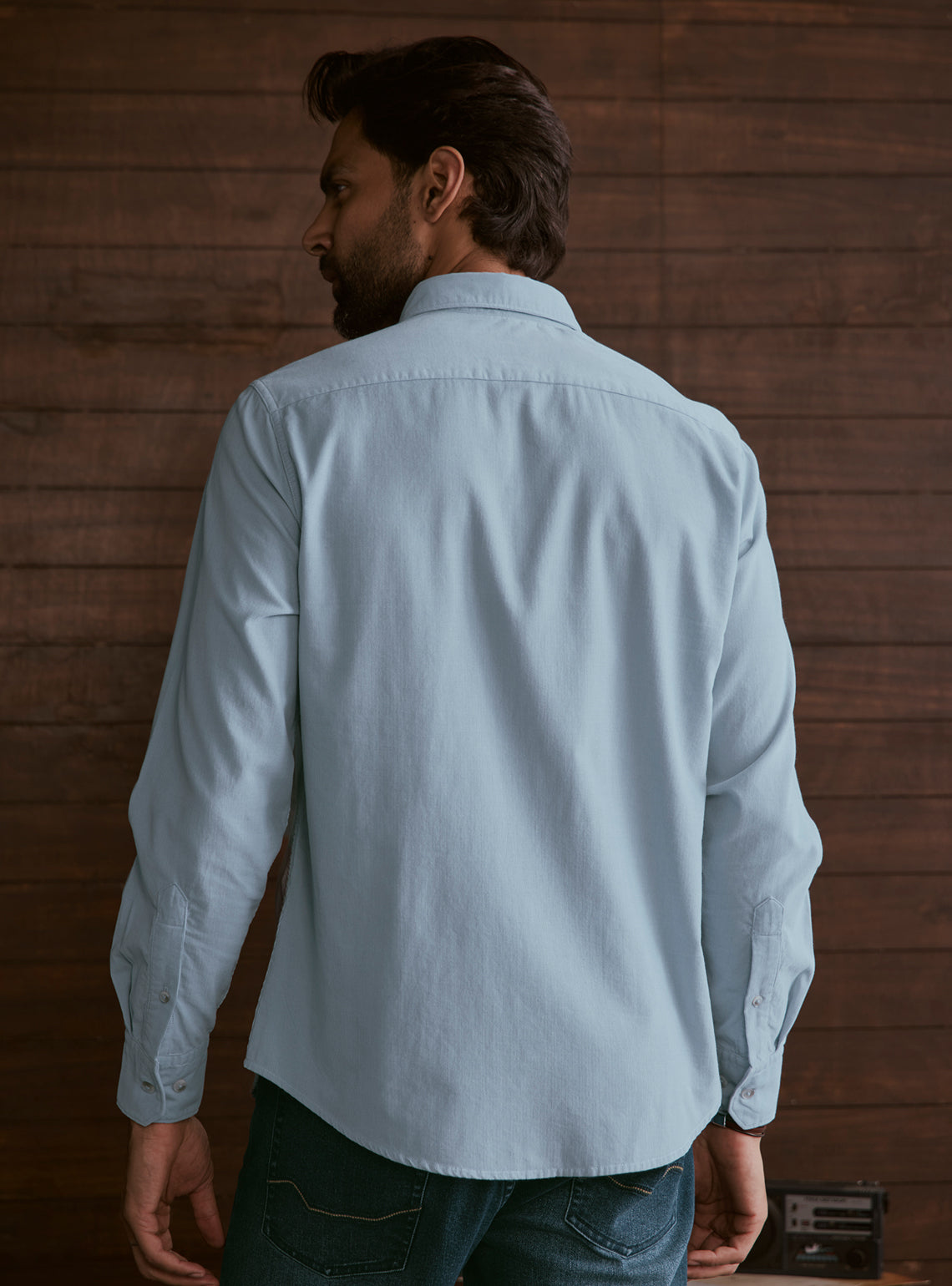 Glacier Blue Cotton Tencel Cordruoy Shirt